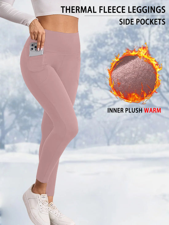 Womens Thermal Fleece Lined High Waisted With Pockets Leggings, Workout Winter Warm Thick Tights Soft Yoga Running Pants