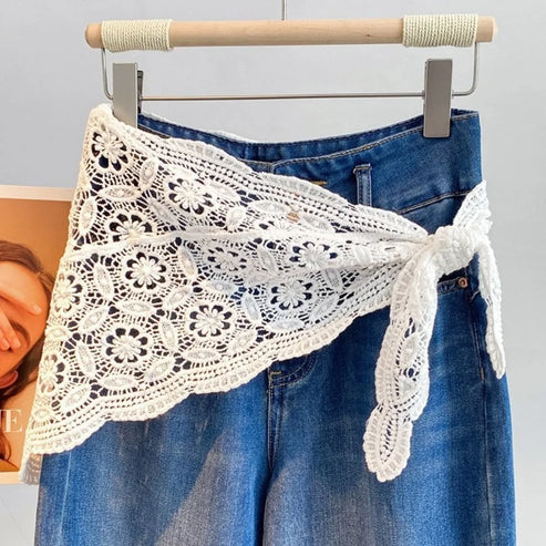 Trendy Lace Trim Fart Curtain Hollowed-out Slim Fit Mini Skirt Pretty Y2K Hip Curtain Summer