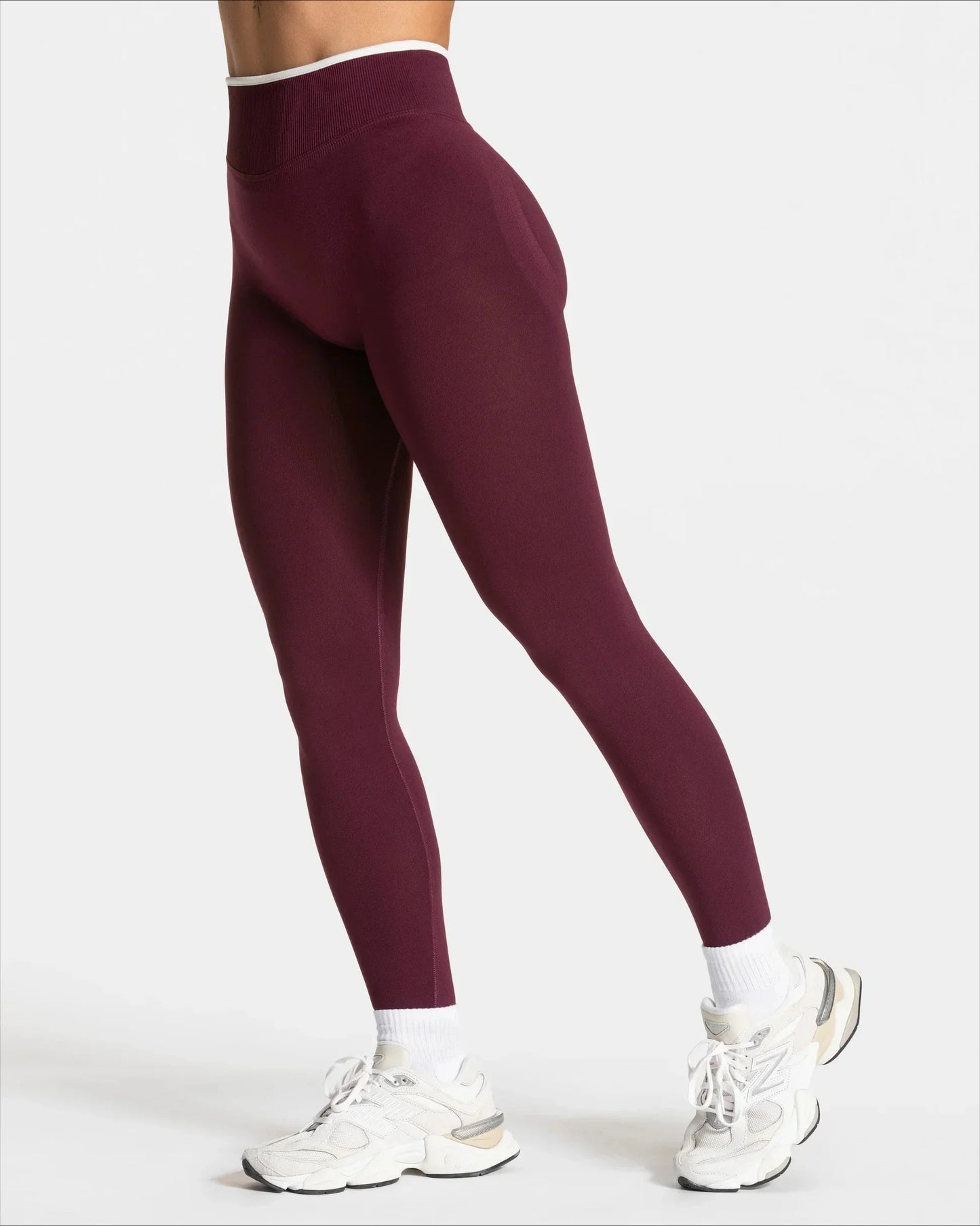 Women's Seamless High Waist Yoga Leggings White Edge Waist Solid Color Hip Lifting Tight Sports Pants for Gym Running Exercise