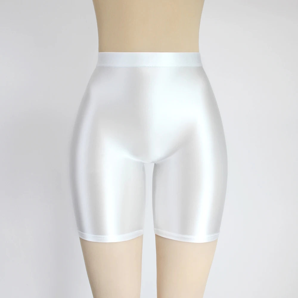 Women Cropped Pants Oily Shiny Luster Tights Form-fitting Opaque Sexy High Waist Capris Smooth Super Smoothy Skinny Leggings