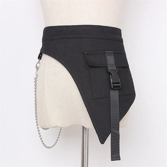 Multifunction Gothic Punk Hip Hop Corset With Metal Chain Women Techwear Style Street Fashion Denim Corset Belt