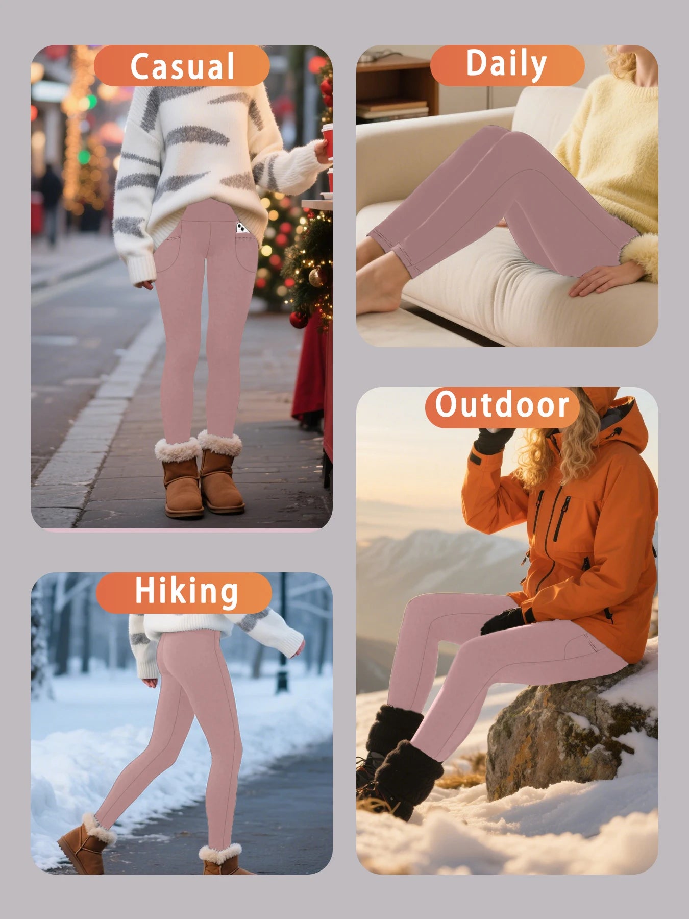 Womens Thermal Fleece Lined High Waisted With Pockets Leggings, Workout Winter Warm Thick Tights Soft Yoga Running Pants