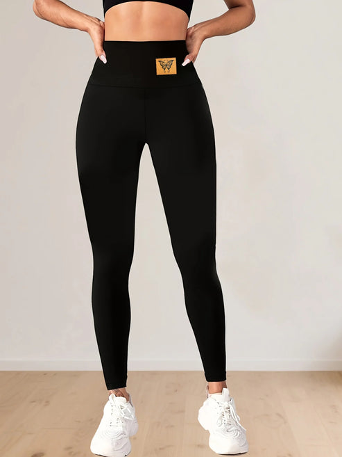 A Spring Women's Black Leggings With High Waist Elasticity And Comfortable Fabric, Suitable For Casual Sports And Yoga