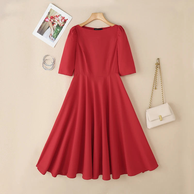 2026 Elegant Party Dress ZANZEA Women Stylish Half Sleeve A Line Dress Sundres Spring Office OL Dresses Solid Pleated Midi Robe