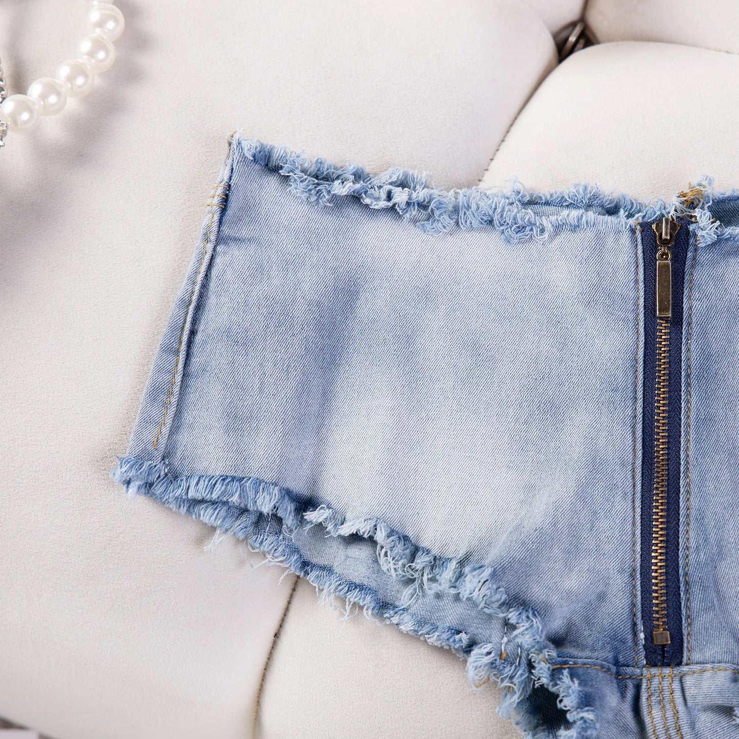Y2k Shorts Jeans Low-rise Denim Shorts Women's High Elasticity Holes Zippers Booty Shorts