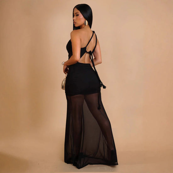 HBLL Women Summer Dress Rope Lace Up Parti Evening Wedding Sexi Long Irregular Sleeveless Bodycon Prom Mesh Dress Free Shipping
