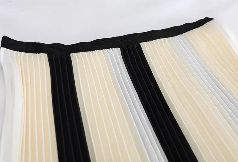New cross-border foreign trade women's chiffon color matching pleated skirt folding splicing chiffon skirt