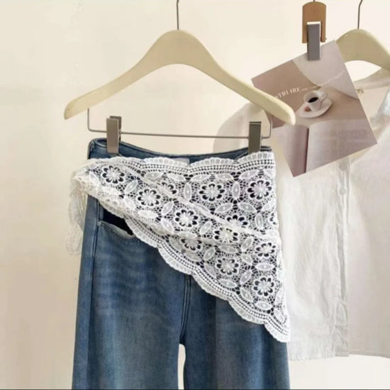 Trendy Lace Trim Fart Curtain Hollowed-out Slim Fit Hip Curtain Y2K Pretty Apron Wrap Skirt Summer