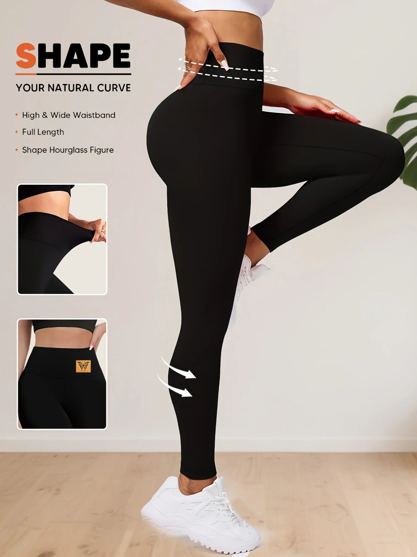 A Spring Women's Black Leggings With High Waist Elasticity And Comfortable Fabric, Suitable For Casual Sports And Yoga