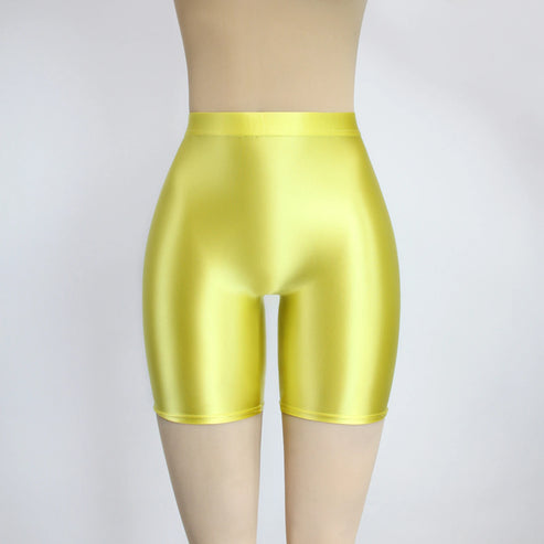 Women Cropped Pants Oily Shiny Luster Tights Form-fitting Opaque Sexy High Waist Capris Smooth Super Smoothy Skinny Leggings