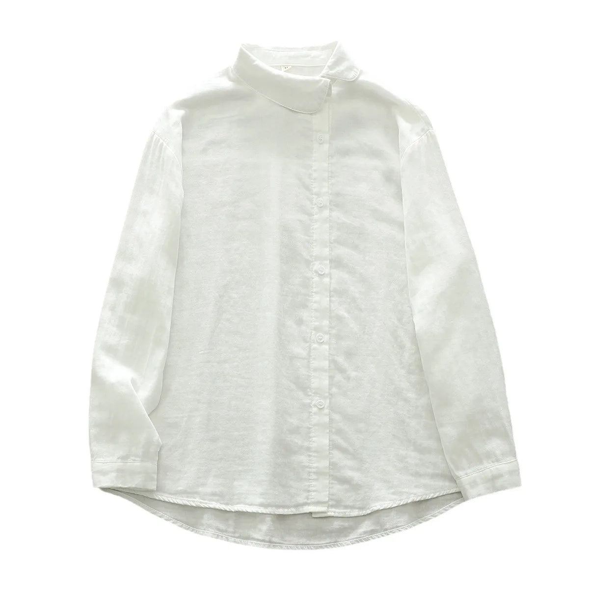 New Fall Cotton White Shirt Women's Long Sleeves Skew Collar Tops Office Lady Comfortable Casual Blouses 2024 Spring T41450QM