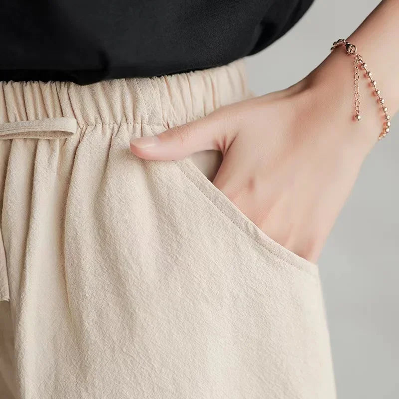 2024 New Summer Cotton Linen Beach Shorts Women Basic Short Pants Mini Wide Leg Trousers Ladies Fashion Casual Home Streetwear