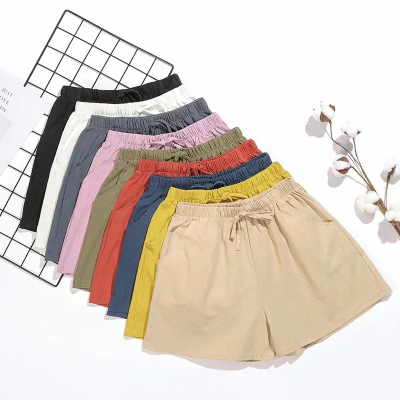 2024 New Summer Cotton Linen Beach Shorts Women Basic Short Pants Mini Wide Leg Trousers Ladies Fashion Casual Home Streetwear