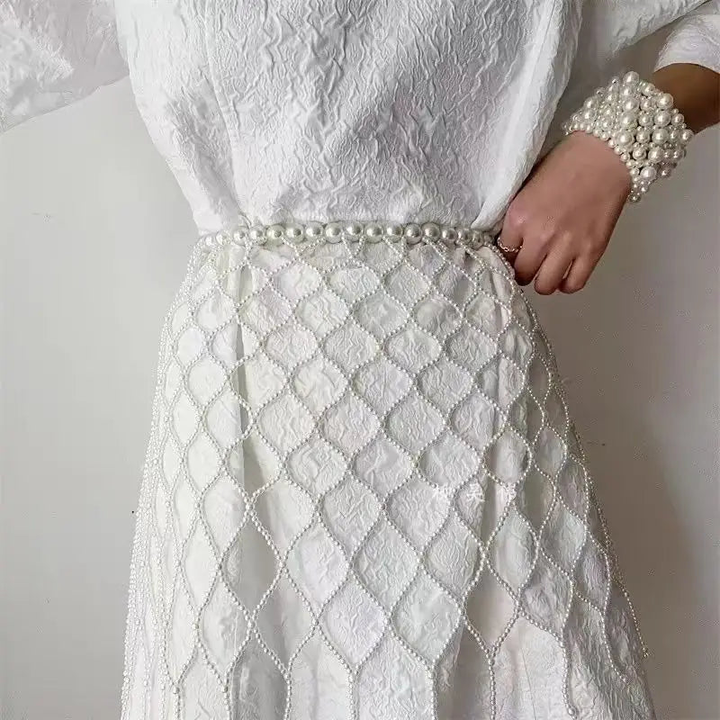 Elegant Pearl Waist Chain - Adjustable Bohemian Fringe Belt for Dresses, Y2K French Style Body Jewelry for Women