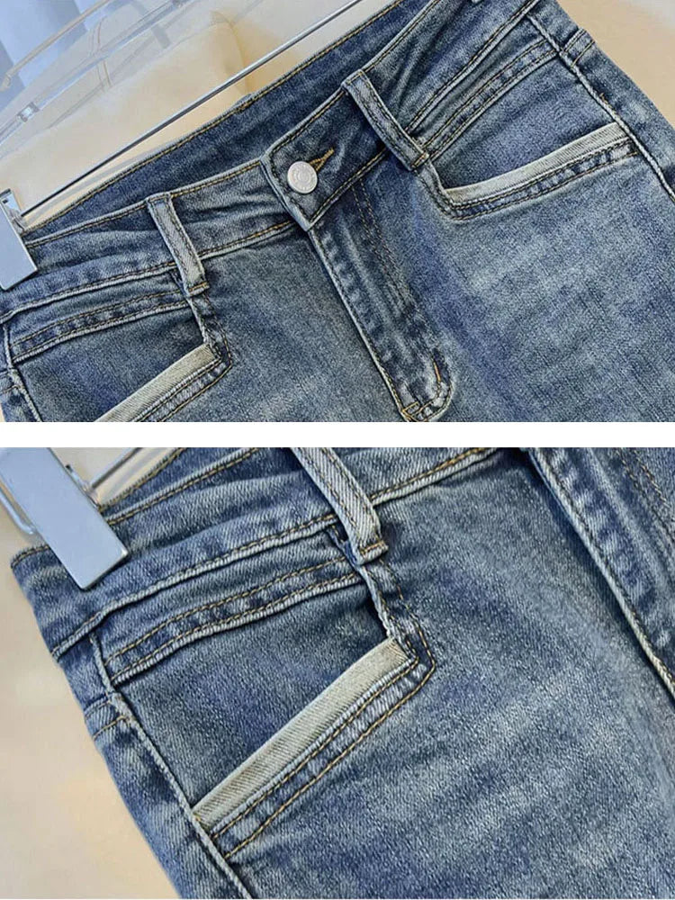 Chic Cuffs High Waist Straight Jeans Women Slim Casual Vintage Denim Pants Korean Streetwear Stretch Ankle Length Kot Pantolon