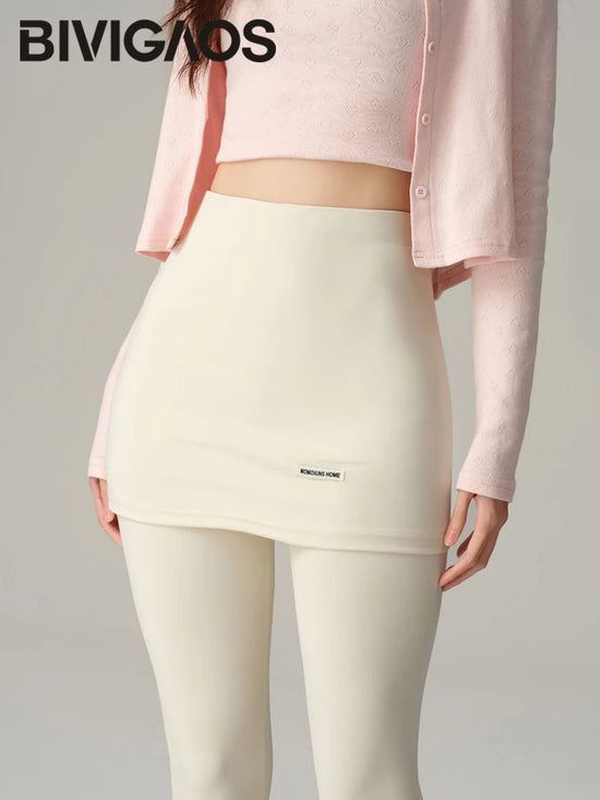 BIVIGAOS New Light Oxygen Leggings Skirts Fake Two-Piece Women High Waist Tight Package Hip Leggings Yoga Sport Fitness Leggings