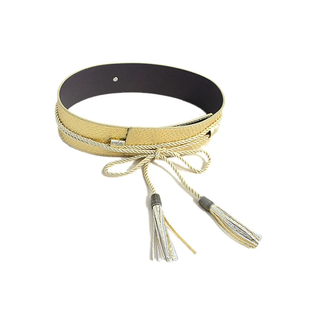 Women’s Wide Cummerbund Faux Leather Waist Belt | Women’s Braided Tassel Belt | Women’s Wide Tassel Junior Waist Belt