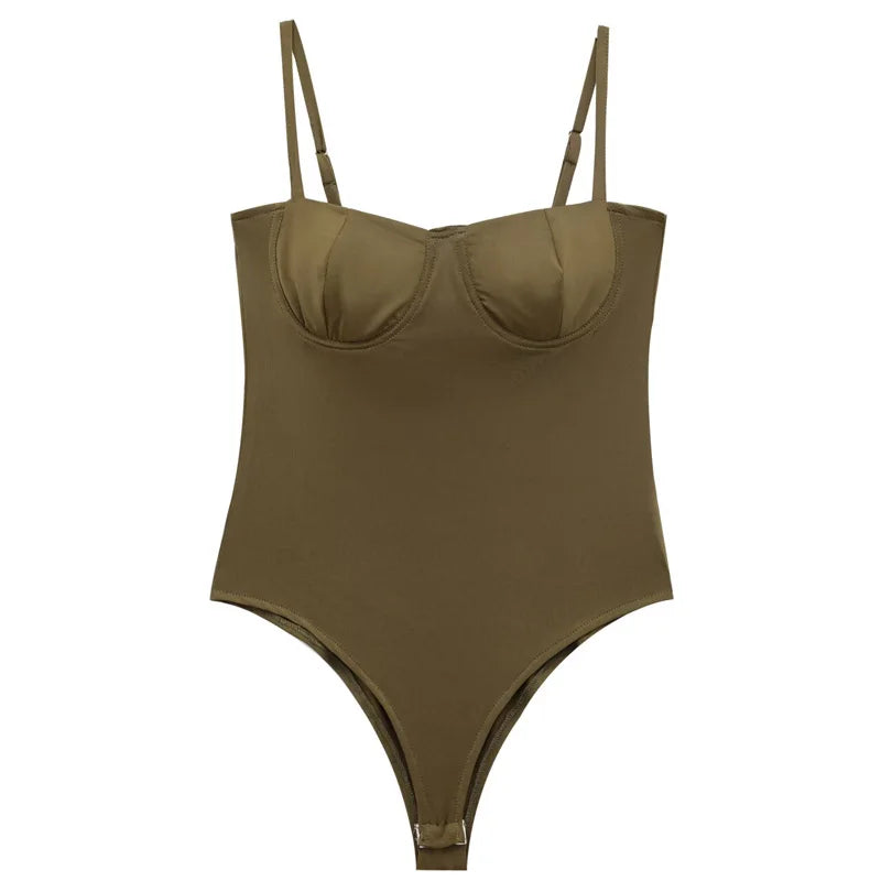 HXAO Satin Camisole Bodysuit for Women Thin Straps Women's Bodysuits Lingerie Bodycon Street Wear Sexy Backless Body Suits Woman