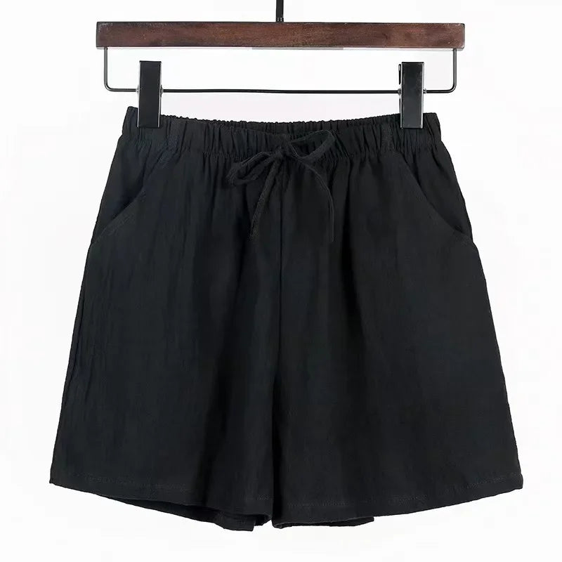 2024 New Summer Cotton Linen Beach Shorts Women Basic Short Pants Mini Wide Leg Trousers Ladies Fashion Casual Home Streetwear
