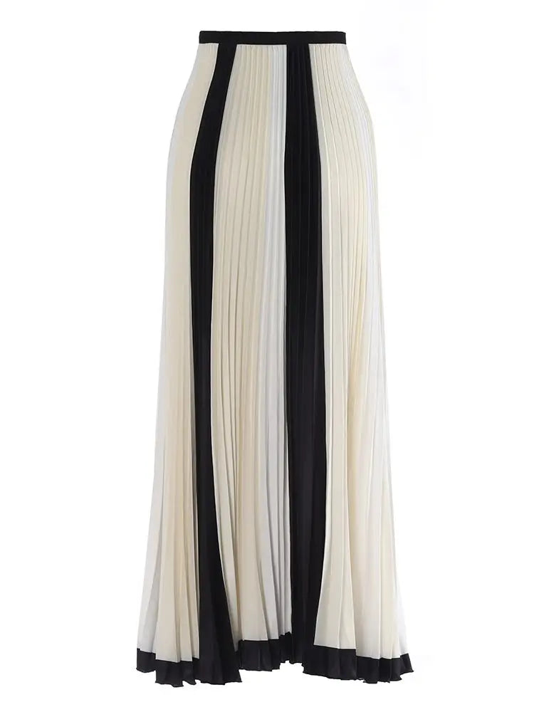 New cross-border foreign trade women's chiffon color matching pleated skirt folding splicing chiffon skirt