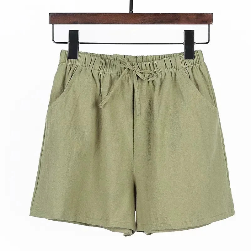 2024 New Summer Cotton Linen Beach Shorts Women Basic Short Pants Mini Wide Leg Trousers Ladies Fashion Casual Home Streetwear
