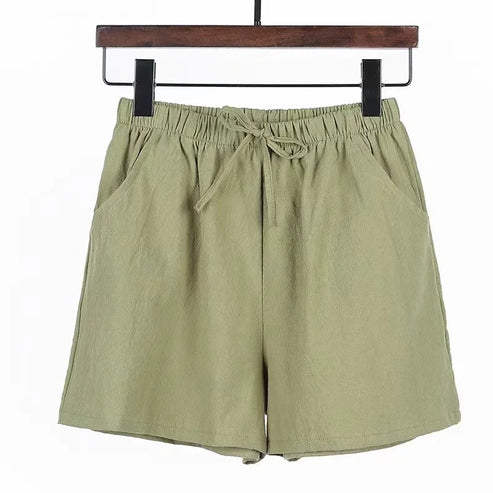 2024 New Summer Cotton Linen Beach Shorts Women Basic Short Pants Mini Wide Leg Trousers Ladies Fashion Casual Home Streetwear