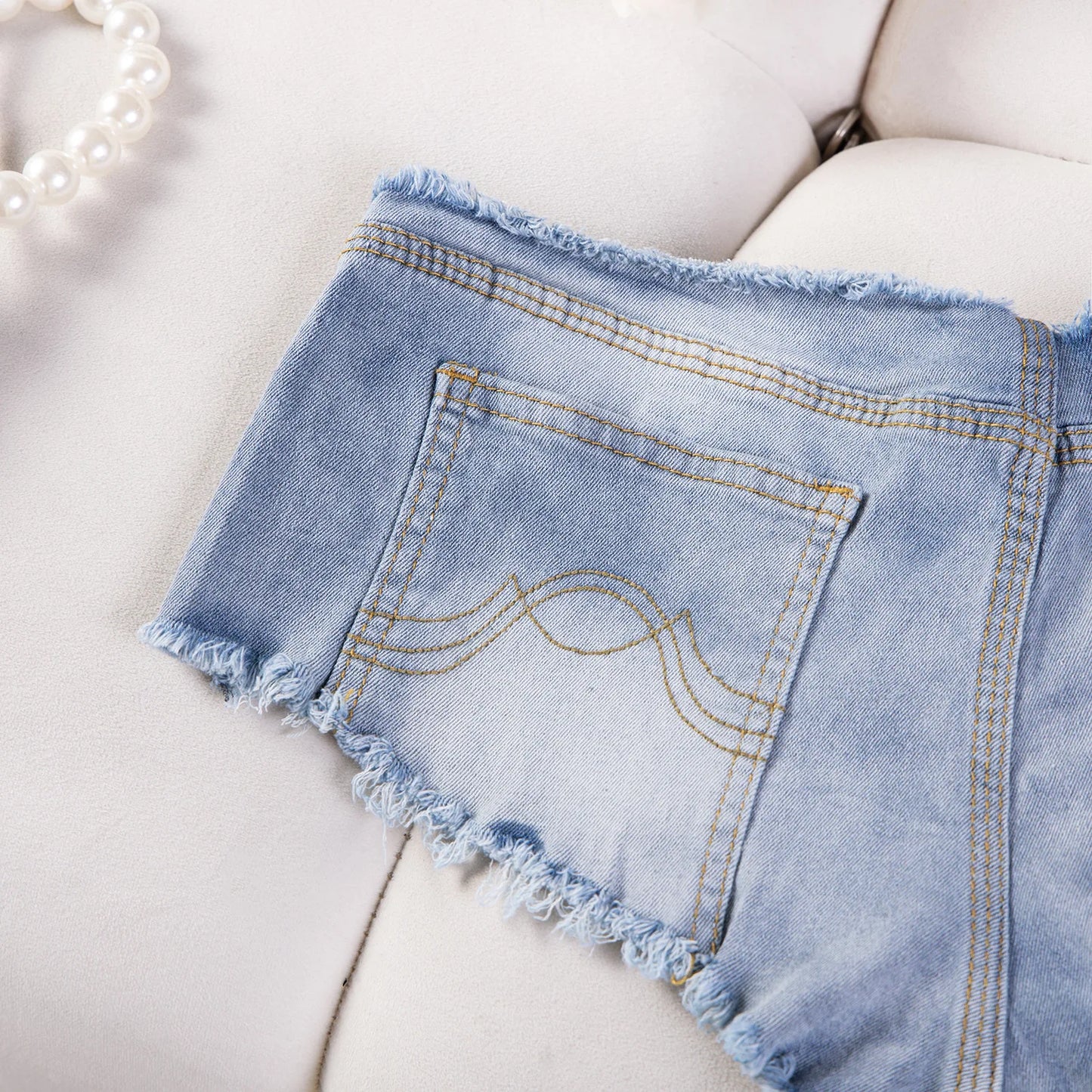 Y2k Shorts Jeans Low-rise Denim Shorts Women's High Elasticity Holes Zippers Booty Shorts
