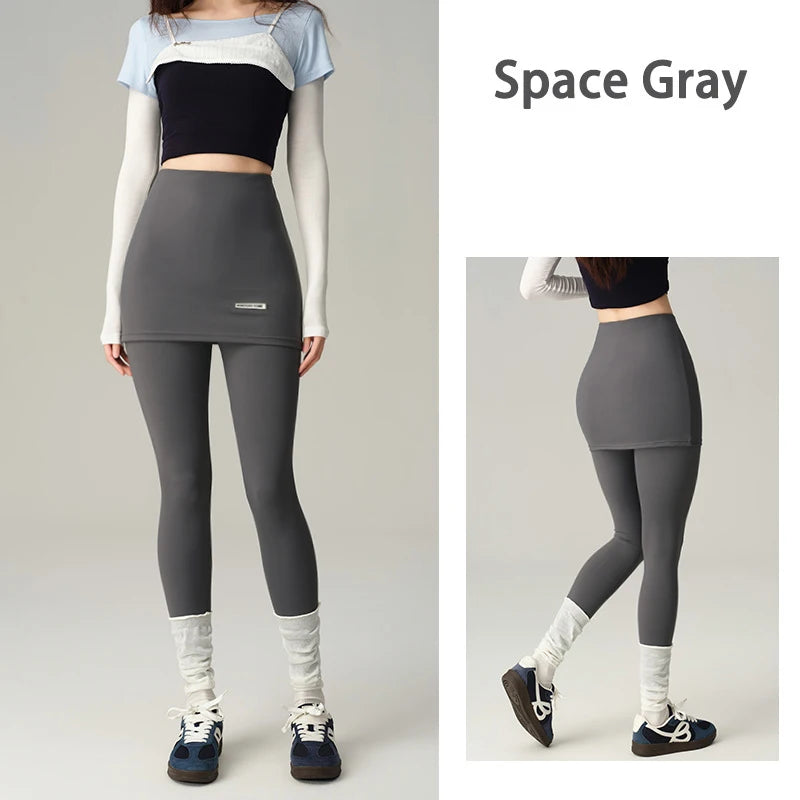 BIVIGAOS New Light Oxygen Leggings Skirts Fake Two-Piece Women High Waist Tight Package Hip Leggings Yoga Sport Fitness Leggings