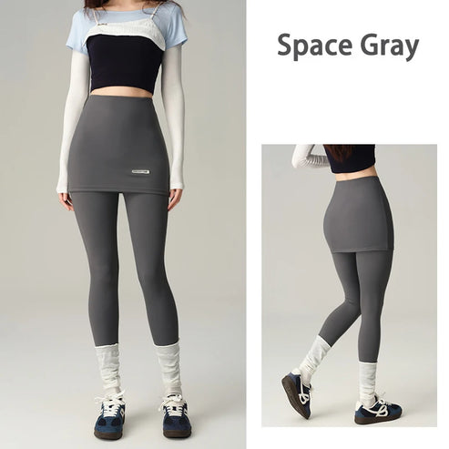BIVIGAOS New Light Oxygen Leggings Skirts Fake Two-Piece Women High Waist Tight Package Hip Leggings Yoga Sport Fitness Leggings