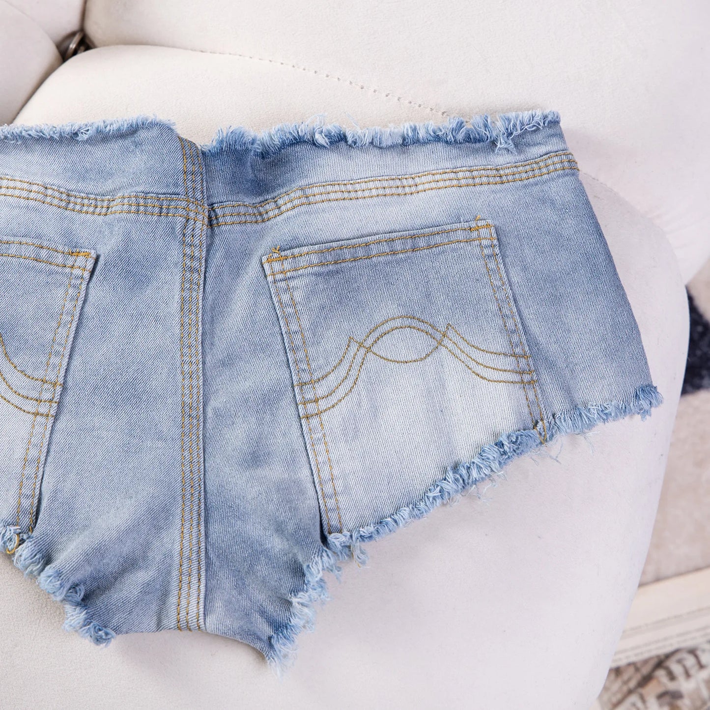 Y2k Shorts Jeans Low-rise Denim Shorts Women's High Elasticity Holes Zippers Booty Shorts