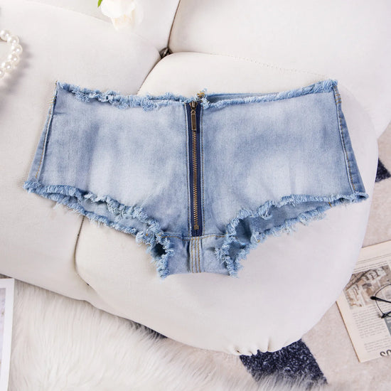 Y2k Shorts Jeans Low-rise Denim Shorts Women's High Elasticity Holes Zippers Booty Shorts