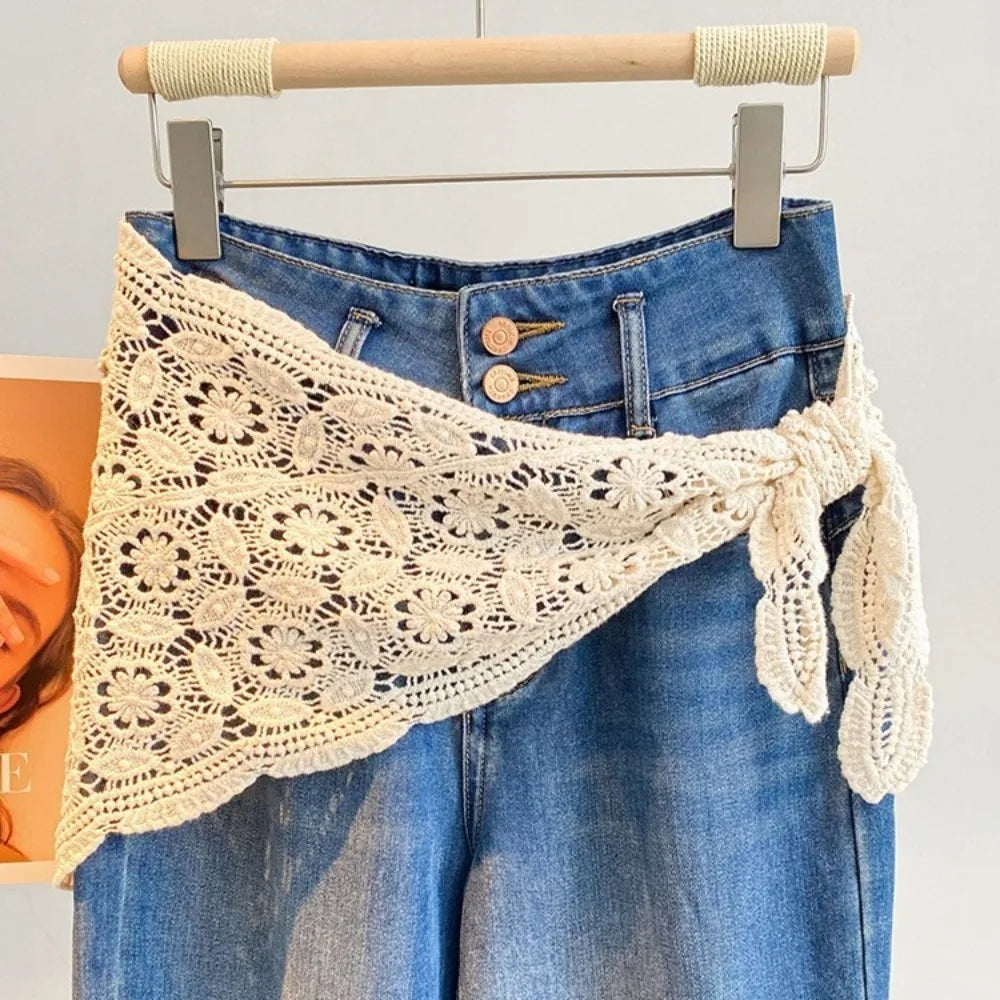 Trendy Lace Trim Fart Curtain Hollowed-out Slim Fit Hip Curtain Y2K Pretty Apron Wrap Skirt Summer