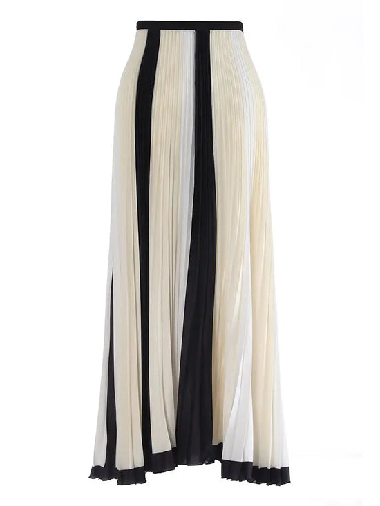 New cross-border foreign trade women's chiffon color matching pleated skirt folding splicing chiffon skirt