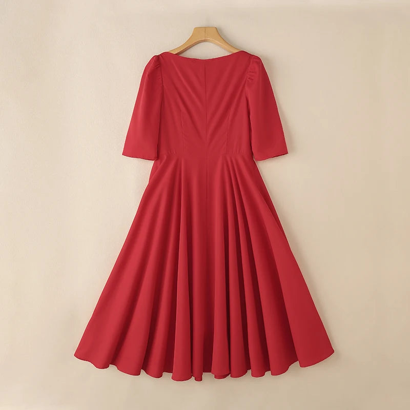 2026 Elegant Party Dress ZANZEA Women Stylish Half Sleeve A Line Dress Sundres Spring Office OL Dresses Solid Pleated Midi Robe