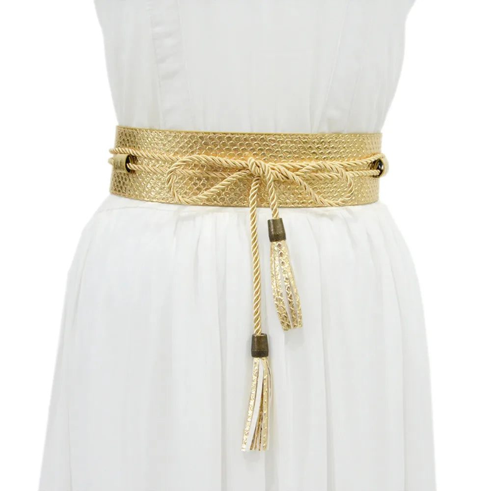 Women’s Wide Cummerbund Faux Leather Waist Belt | Women’s Braided Tassel Belt | Women’s Wide Tassel Junior Waist Belt