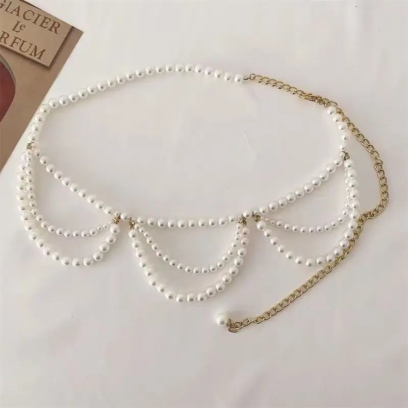 Elegant Pearl Waist Chain - Adjustable Bohemian Fringe Belt for Dresses, Y2K French Style Body Jewelry for Women