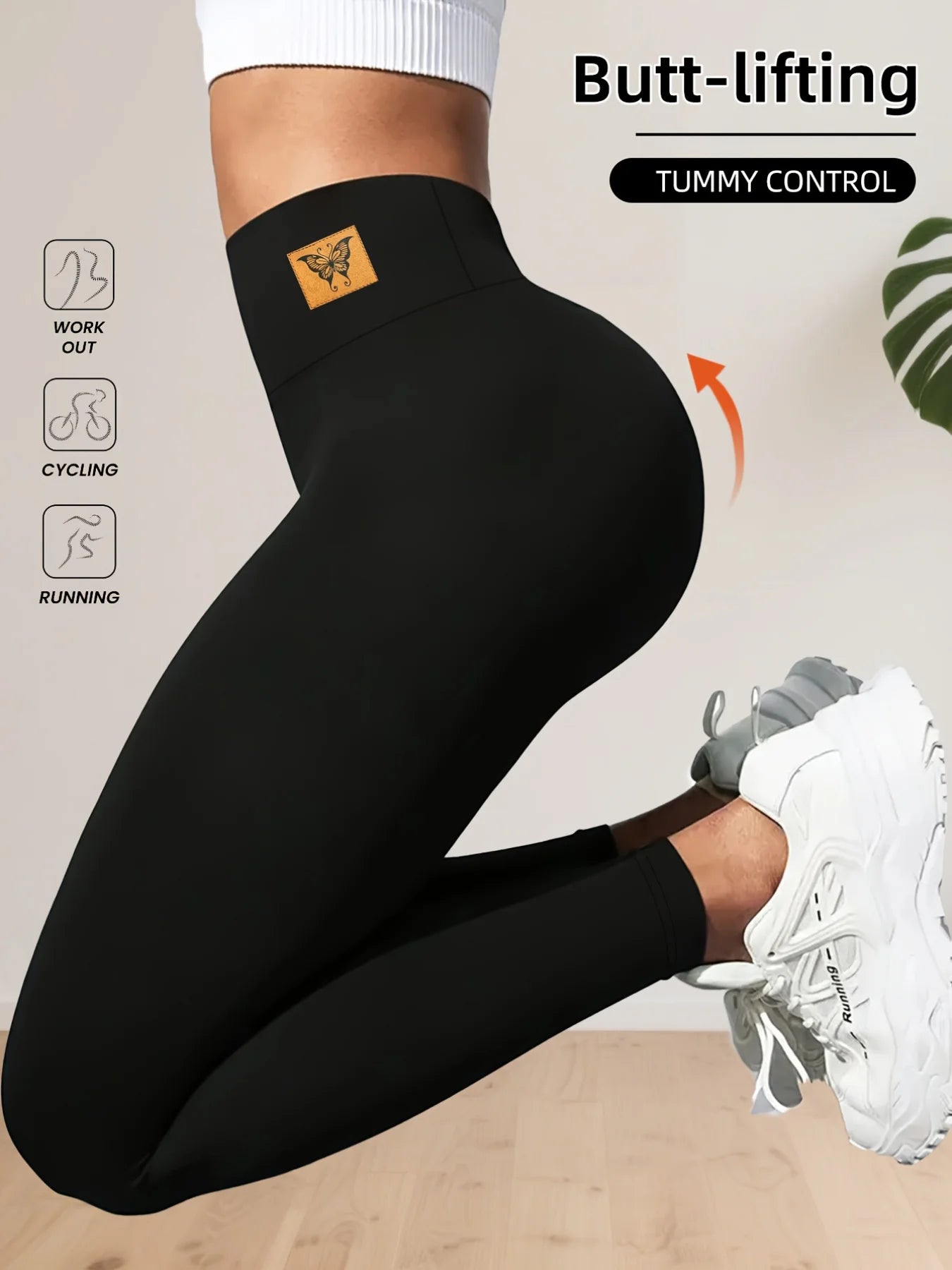 A Spring Women's Black Leggings With High Waist Elasticity And Comfortable Fabric, Suitable For Casual Sports And Yoga