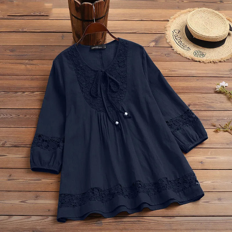 Elegant Women's Shirts White Blouse 2025 Spring New Cotton Linen Lace Long Sleeve Top Lady Blouses Camisas De Mujer Lady Blouses