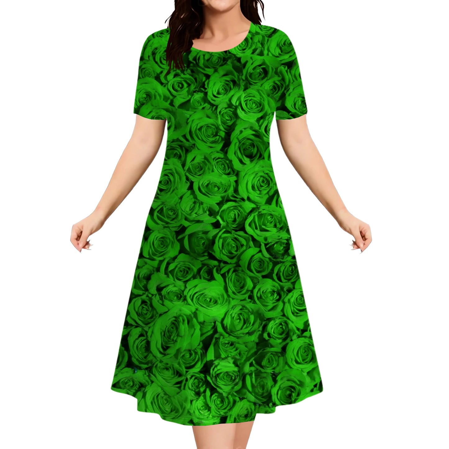 Blue Red Rose Flowers Dress Women Pullover Summer 3D Print Casual Retro Dress New 2024 Ladies Plus Size Short Sleeve Mini Dress