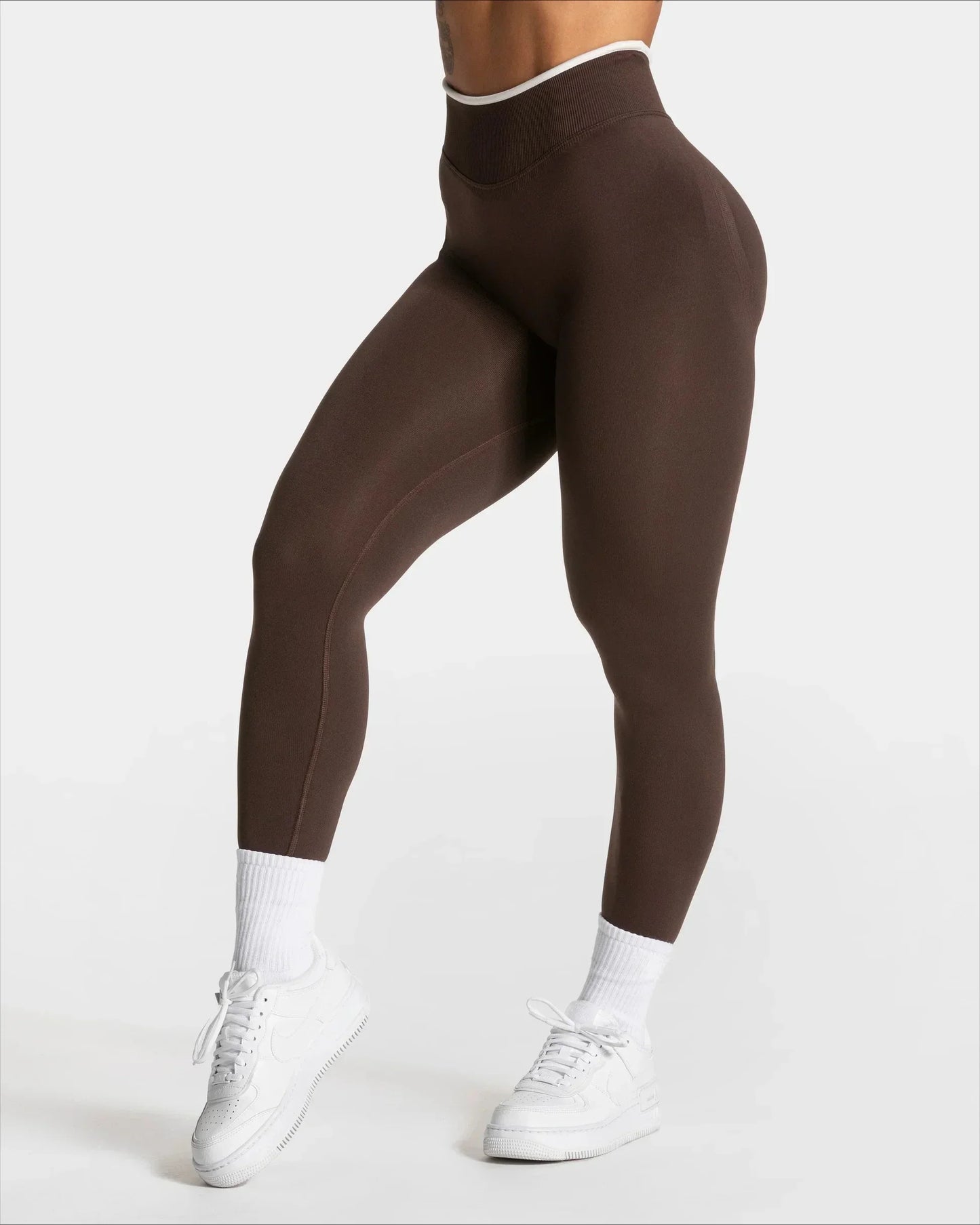 Women's Seamless High Waist Yoga Leggings White Edge Waist Solid Color Hip Lifting Tight Sports Pants for Gym Running Exercise