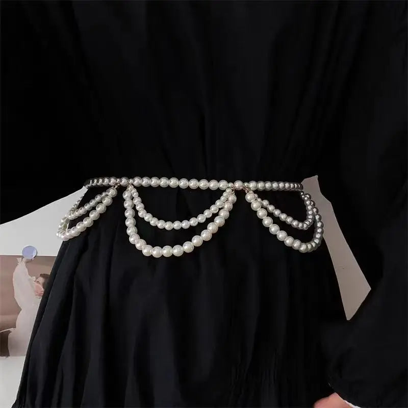 Elegant Pearl Waist Chain - Adjustable Bohemian Fringe Belt for Dresses, Y2K French Style Body Jewelry for Women