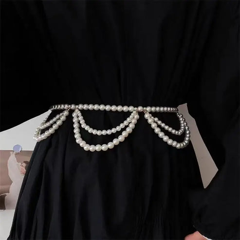 Elegant Pearl Waist Chain - Adjustable Bohemian Fringe Belt for Dresses, Y2K French Style Body Jewelry for Women