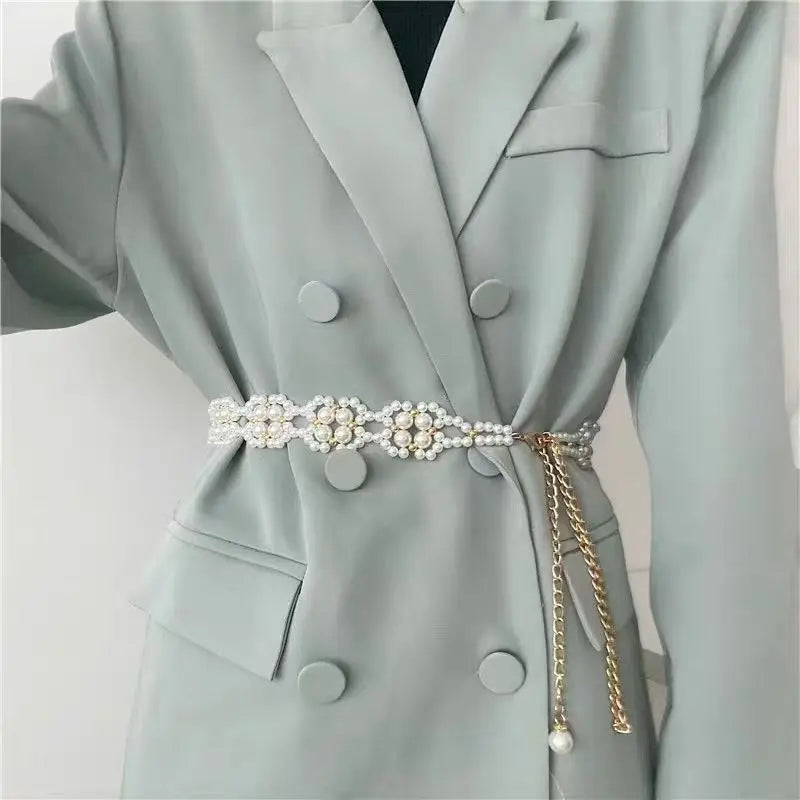 Elegant Pearl Waist Chain - Adjustable Bohemian Fringe Belt for Dresses, Y2K French Style Body Jewelry for Women