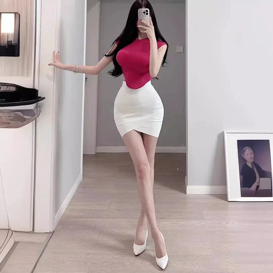 42CM Length Bandage Skirts Women Sexy High Waist Bodycon Mini Asymmetric Skirt Elastic High Street Evening Club Party Bottoms