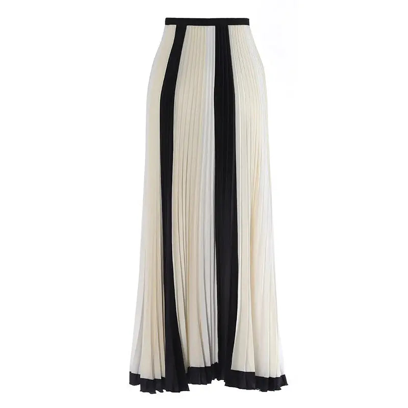 New cross-border foreign trade women's chiffon color matching pleated skirt folding splicing chiffon skirt