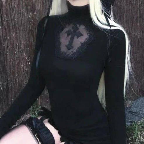 Vintage Gothic T-Shirt Women Streetwear Harajuku Grunge Y2k Crop Tops Subculture Tees Retro Long Sleeve Shirts Autumn 2025 New