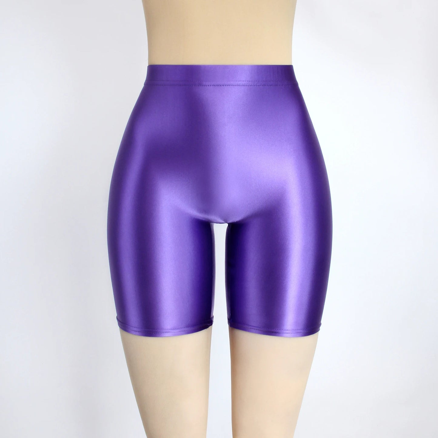 Women Cropped Pants Oily Shiny Luster Tights Form-fitting Opaque Sexy High Waist Capris Smooth Super Smoothy Skinny Leggings