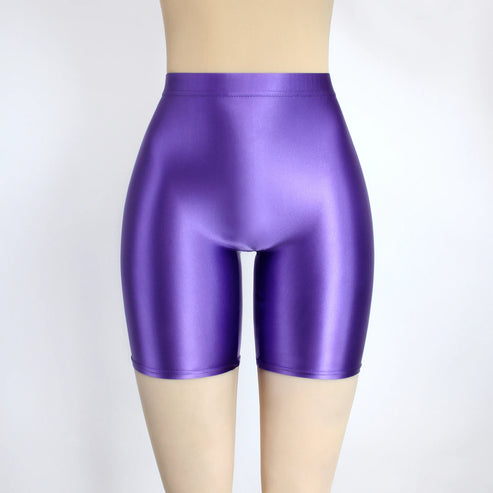 Women Cropped Pants Oily Shiny Luster Tights Form-fitting Opaque Sexy High Waist Capris Smooth Super Smoothy Skinny Leggings
