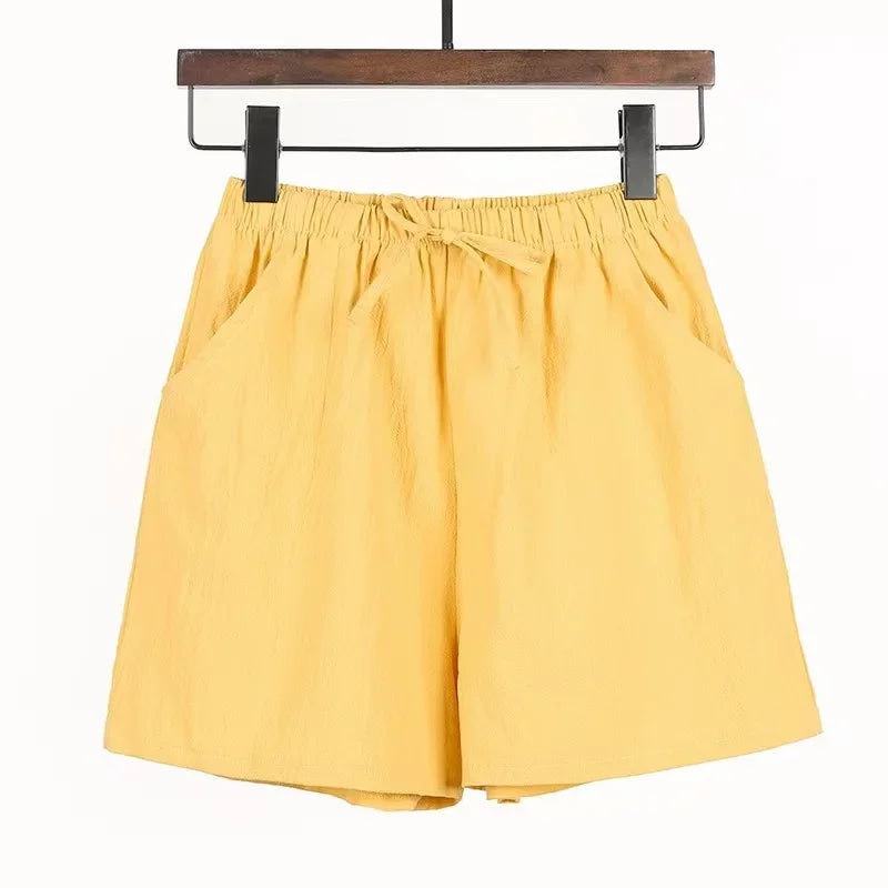 2024 New Summer Cotton Linen Beach Shorts Women Basic Short Pants Mini Wide Leg Trousers Ladies Fashion Casual Home Streetwear