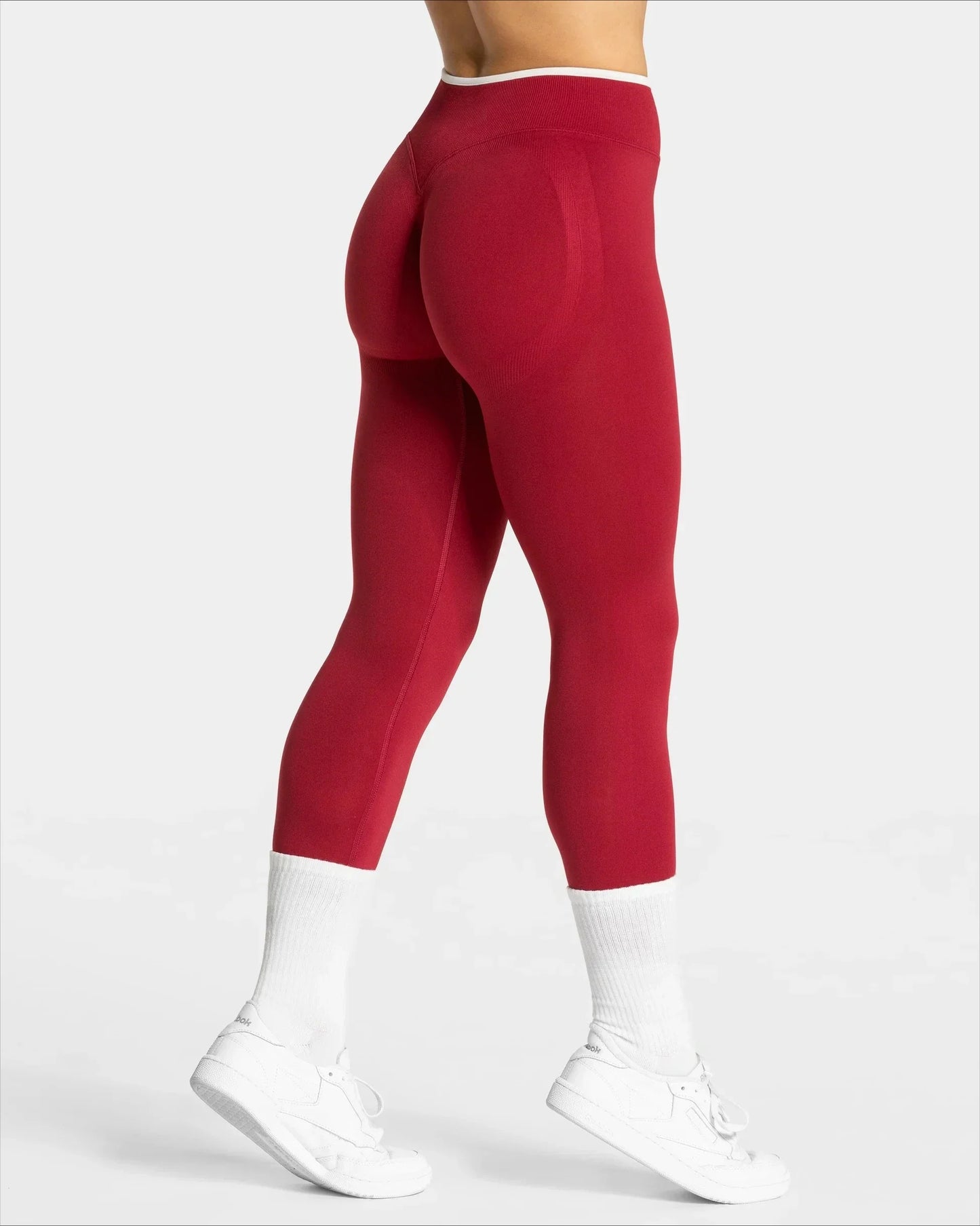 Women's Seamless High Waist Yoga Leggings White Edge Waist Solid Color Hip Lifting Tight Sports Pants for Gym Running Exercise